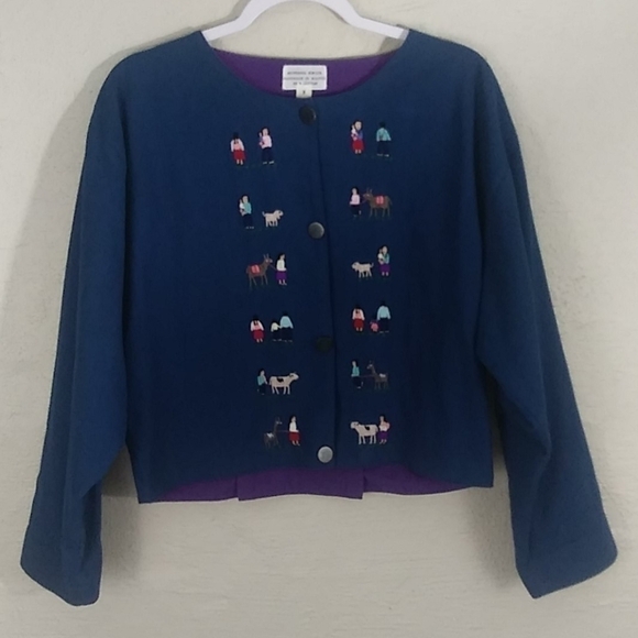 Artesania Sorata Spanish Influence Blue Button Up Long Sleeve Box Style Jacket - Picture 3 of 11